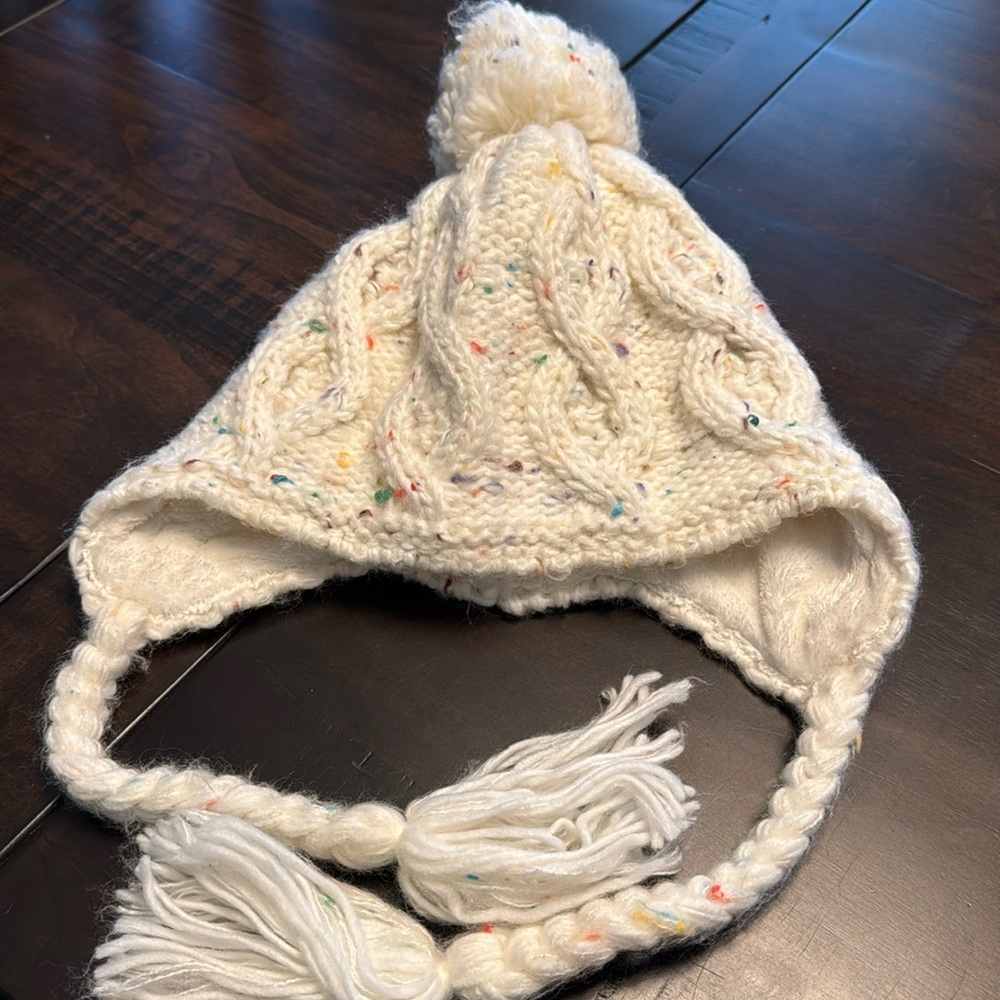 Burton plush fleece lined trapper hat - ivory with various color specs
